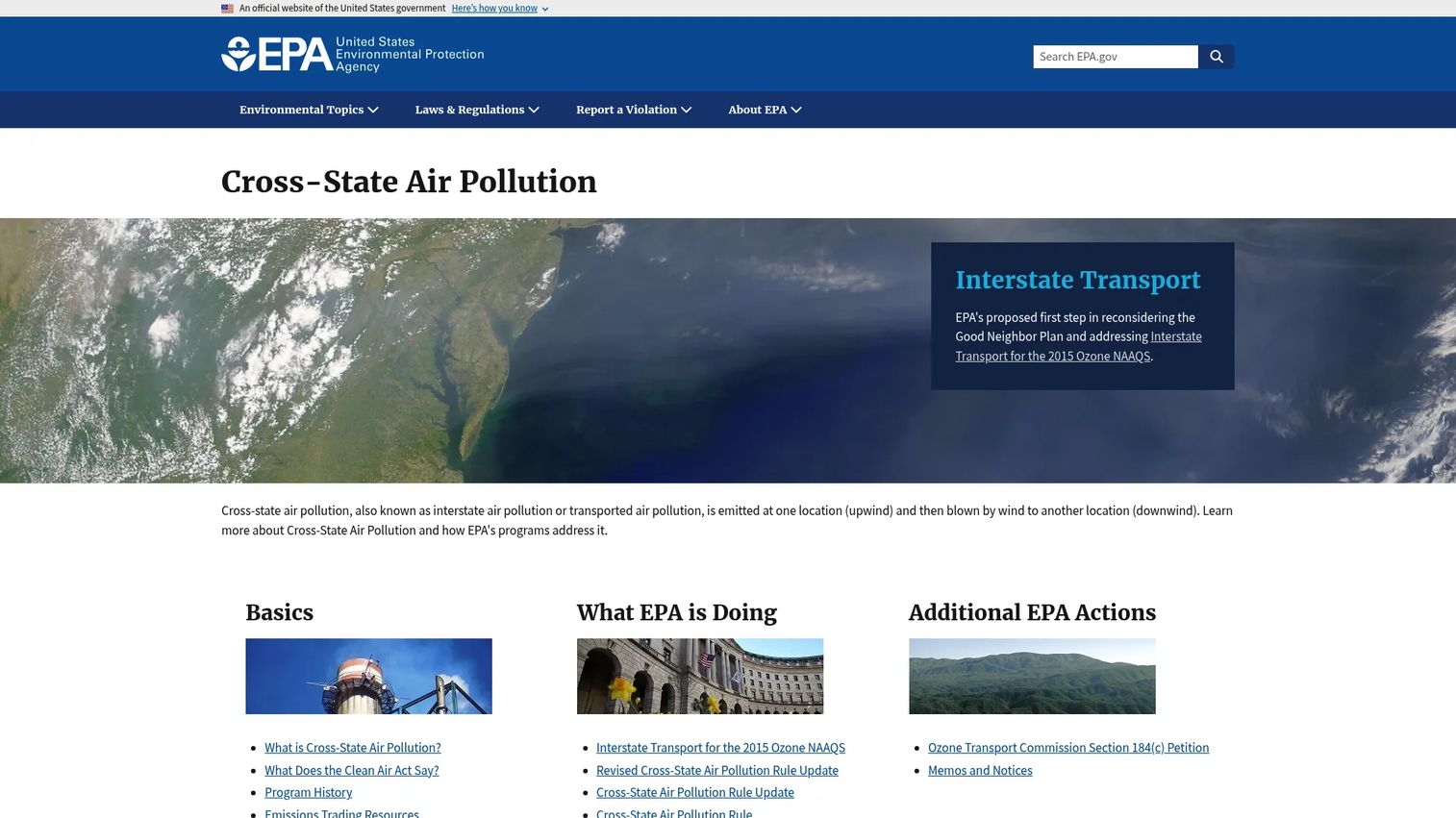 EPA Cross-State Air Pollution Rule page