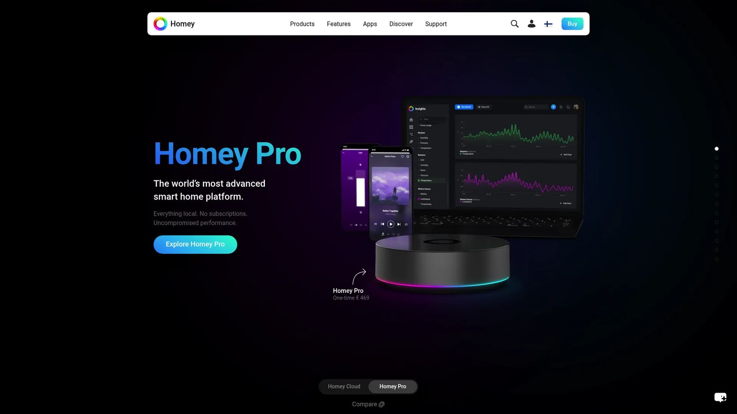 Homey smart home app and hub interface