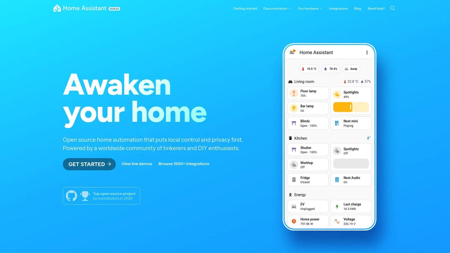Home Assistant home automation dashboard