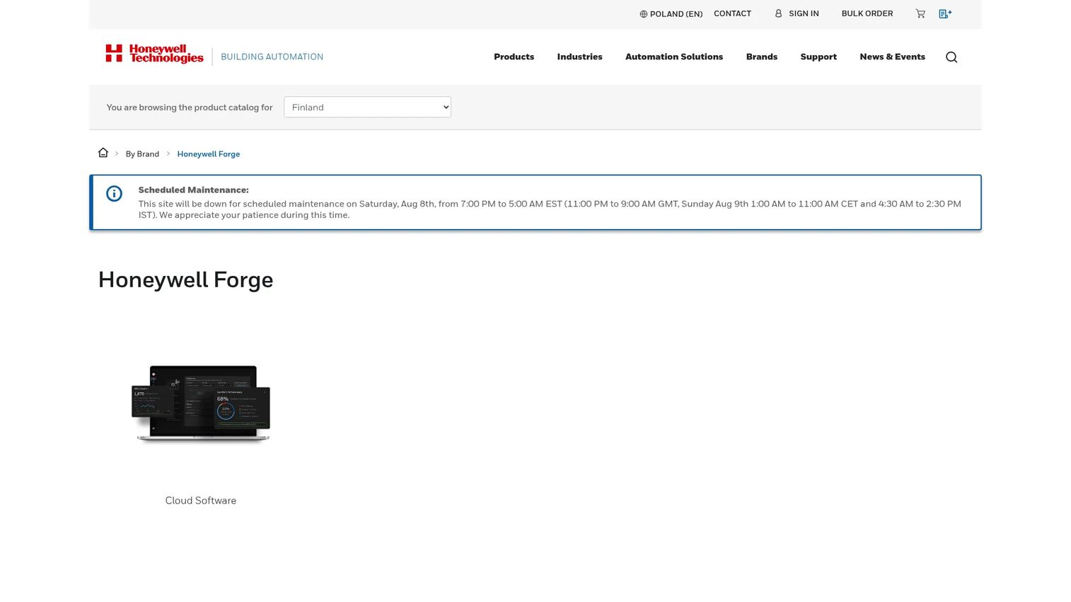 Honeywell Forge homepage showing cloud building operations analytics