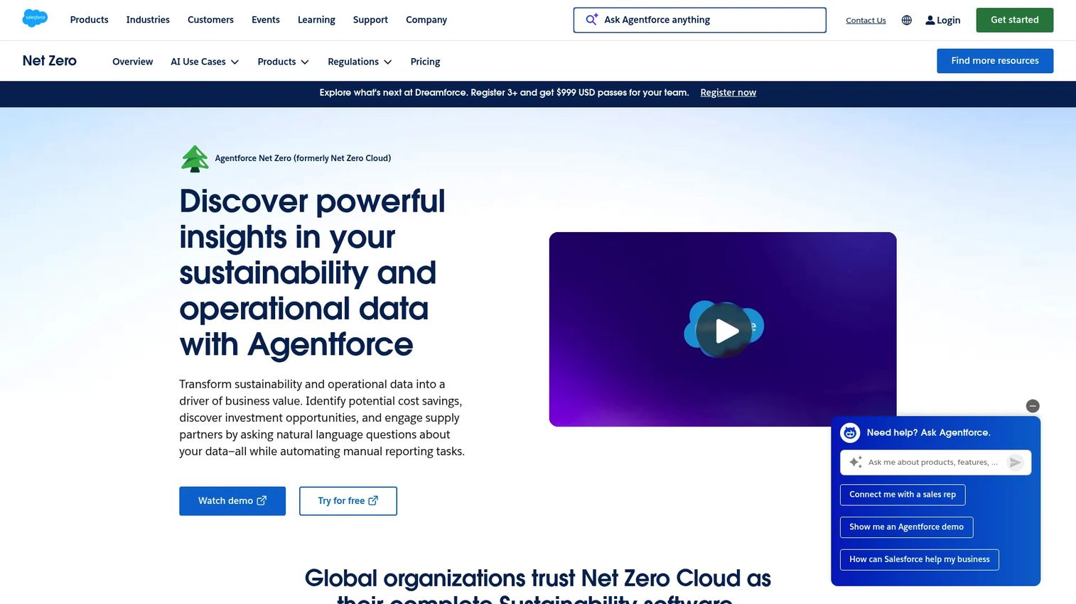 Salesforce Net Zero Cloud sustainability platform homepage