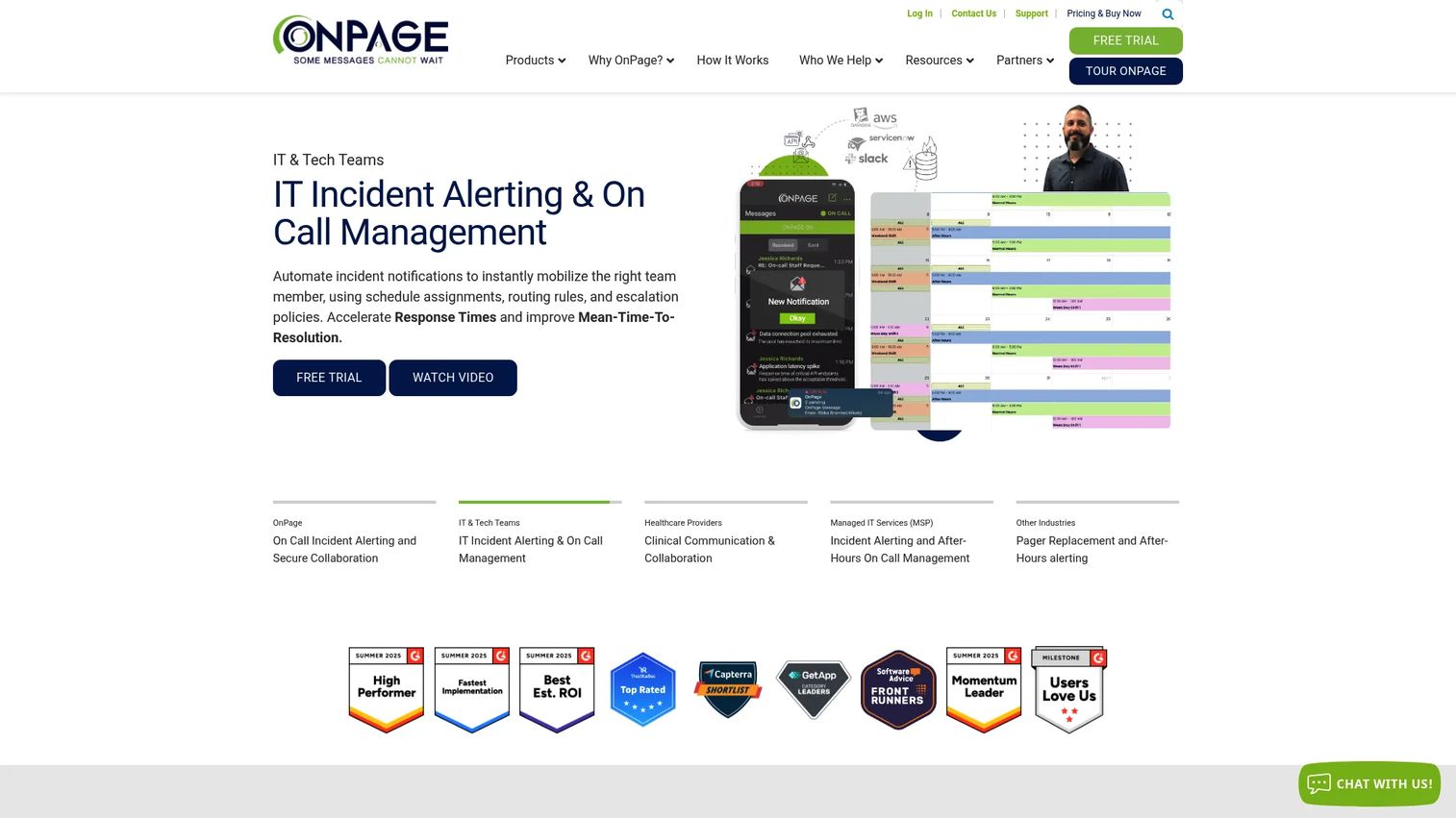 OnPage critical alerting and incident management software homepage