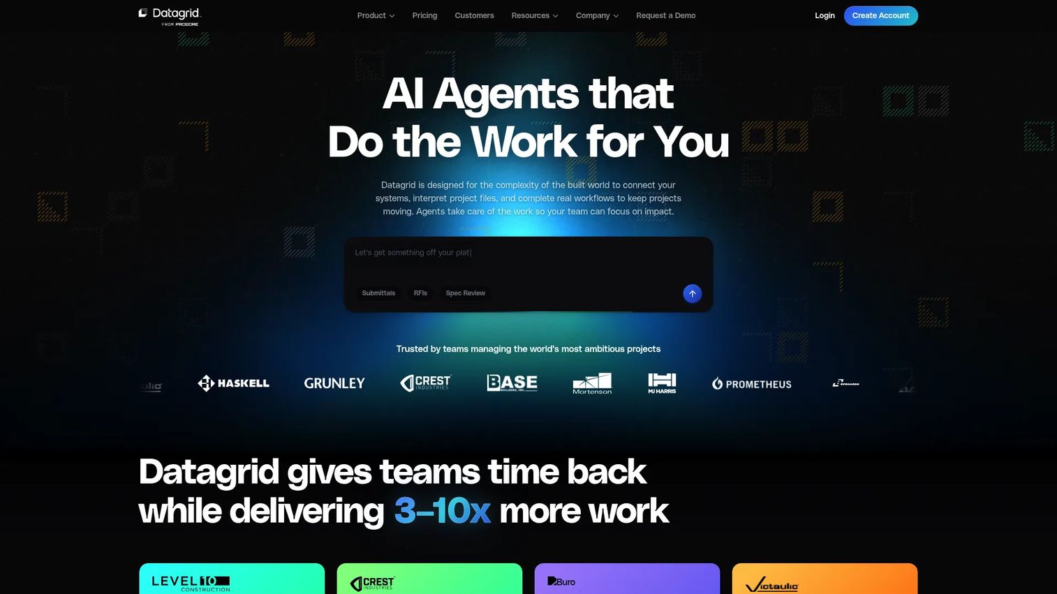 Datagrid agentic AI platform for built-world document workflows