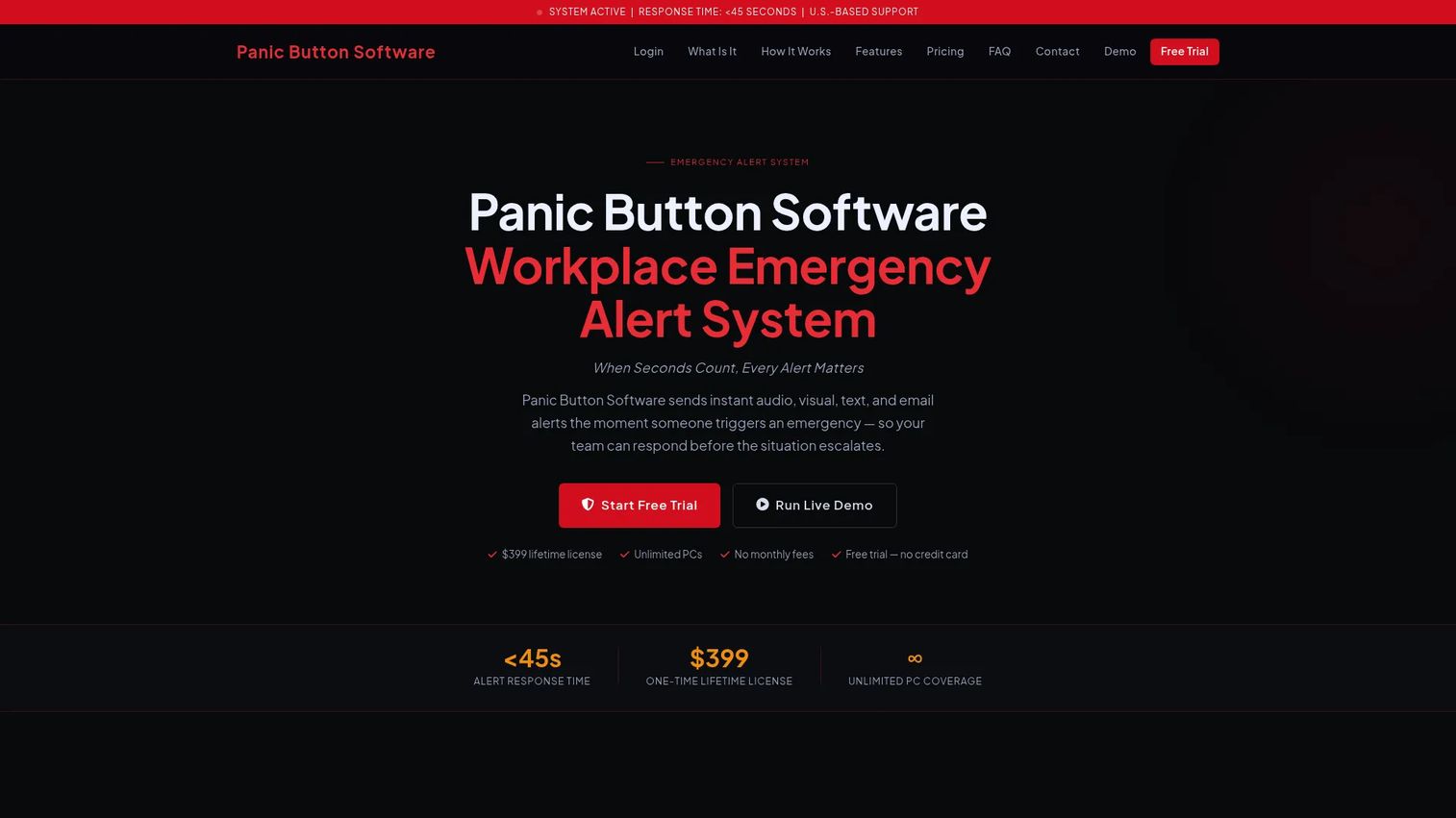 Panic Button Software workplace emergency alert homepage