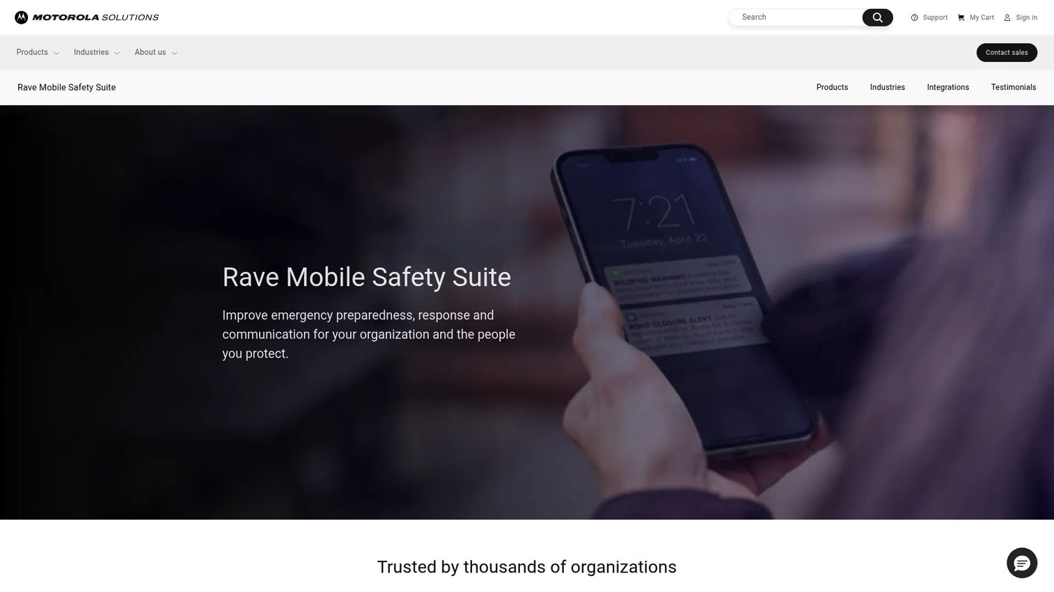 Rave Alert mass notification platform homepage