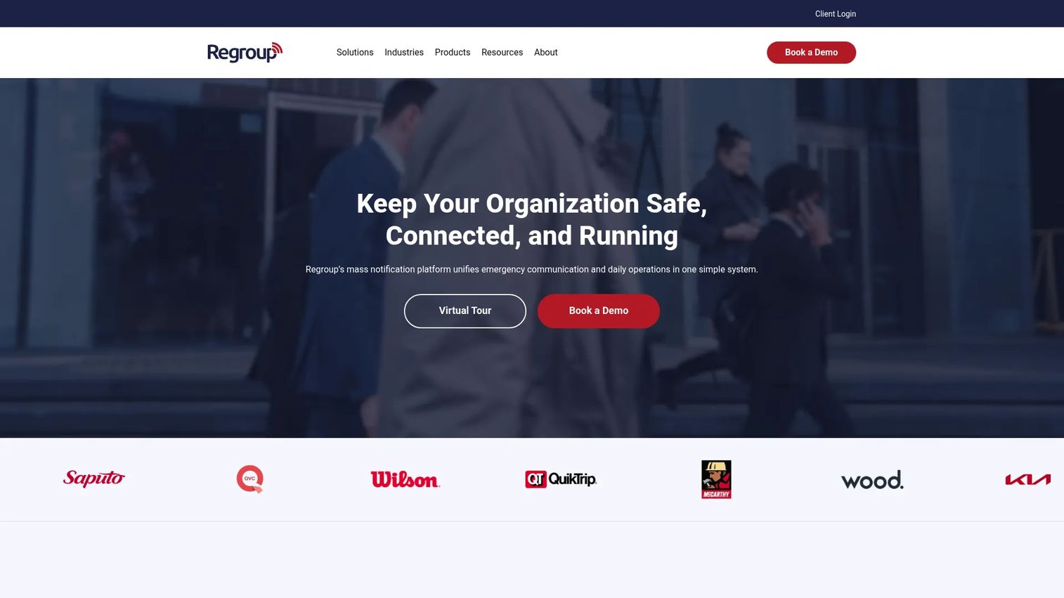 Regroup Mass Notification platform homepage