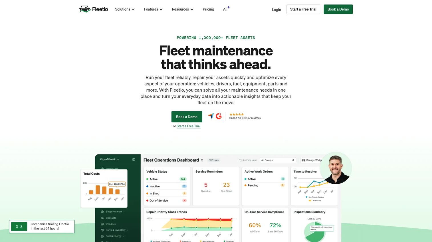 Fleetio fleet maintenance and inspection management software homepage