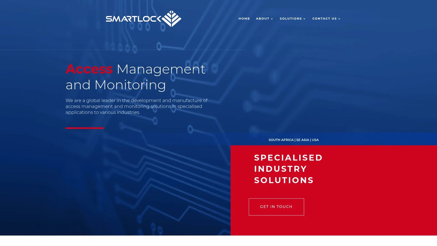 SmartLock application homepage showing access management and monitoring solutions