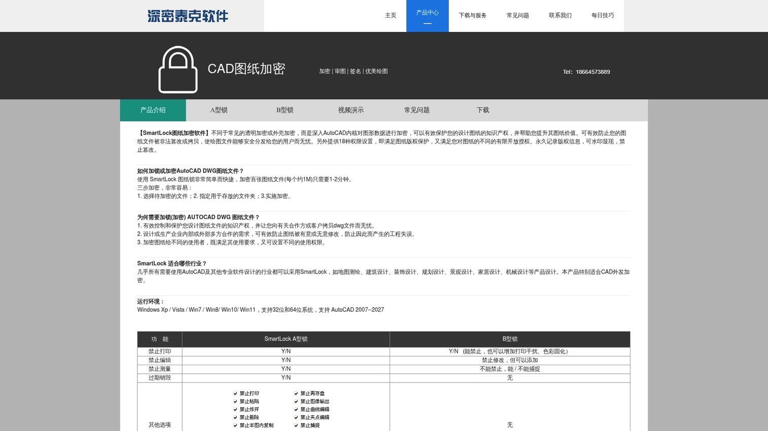 SmartLock 5.1 product page showing DWG encryption and permission control