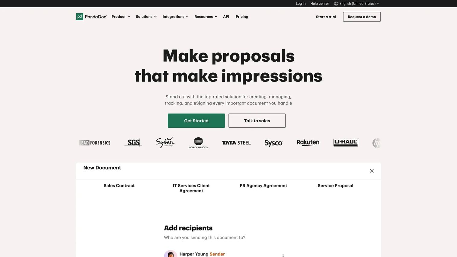 PandaDoc proposal and document workflow interface