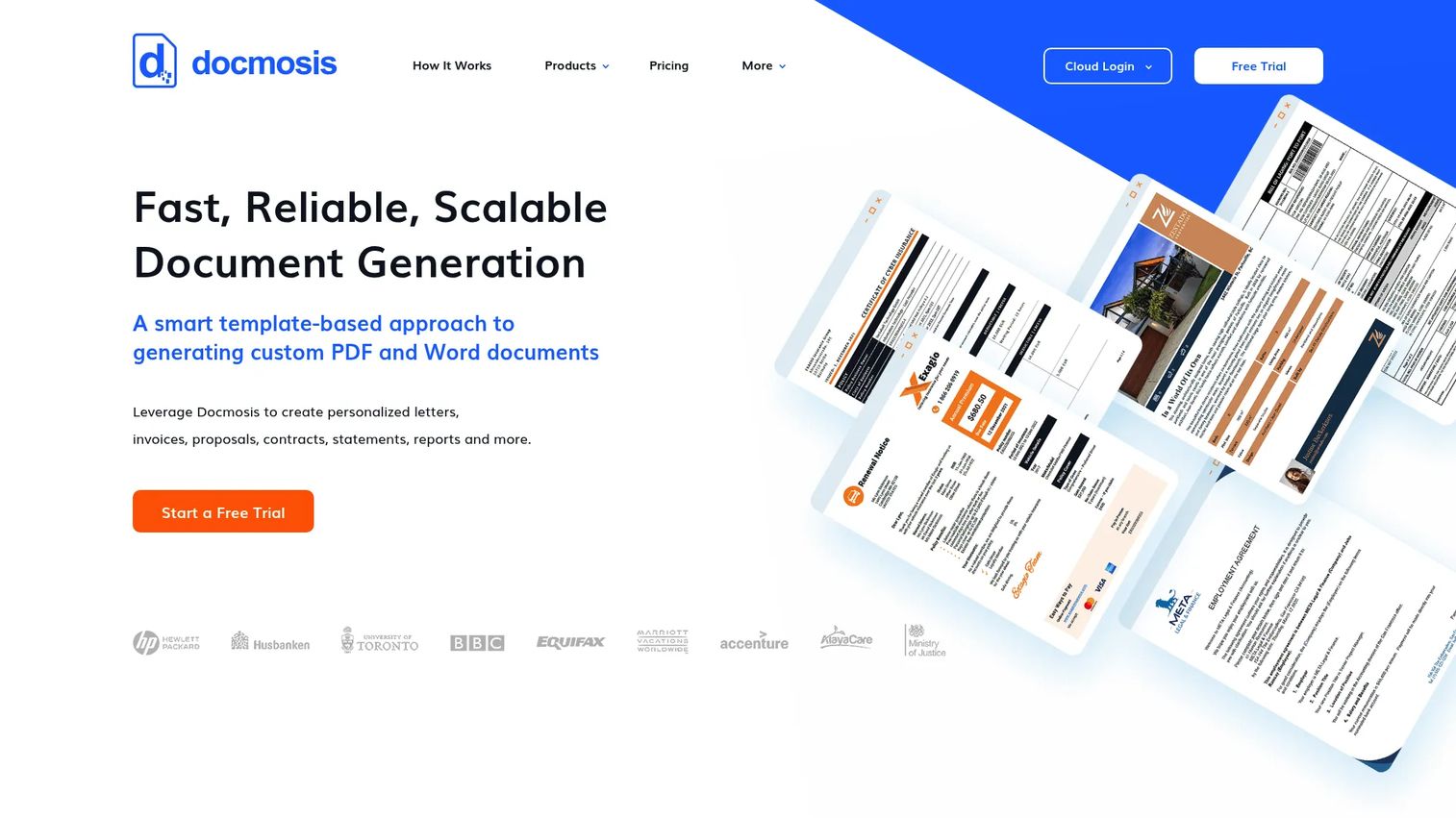 Docmosis template-based document generation interface