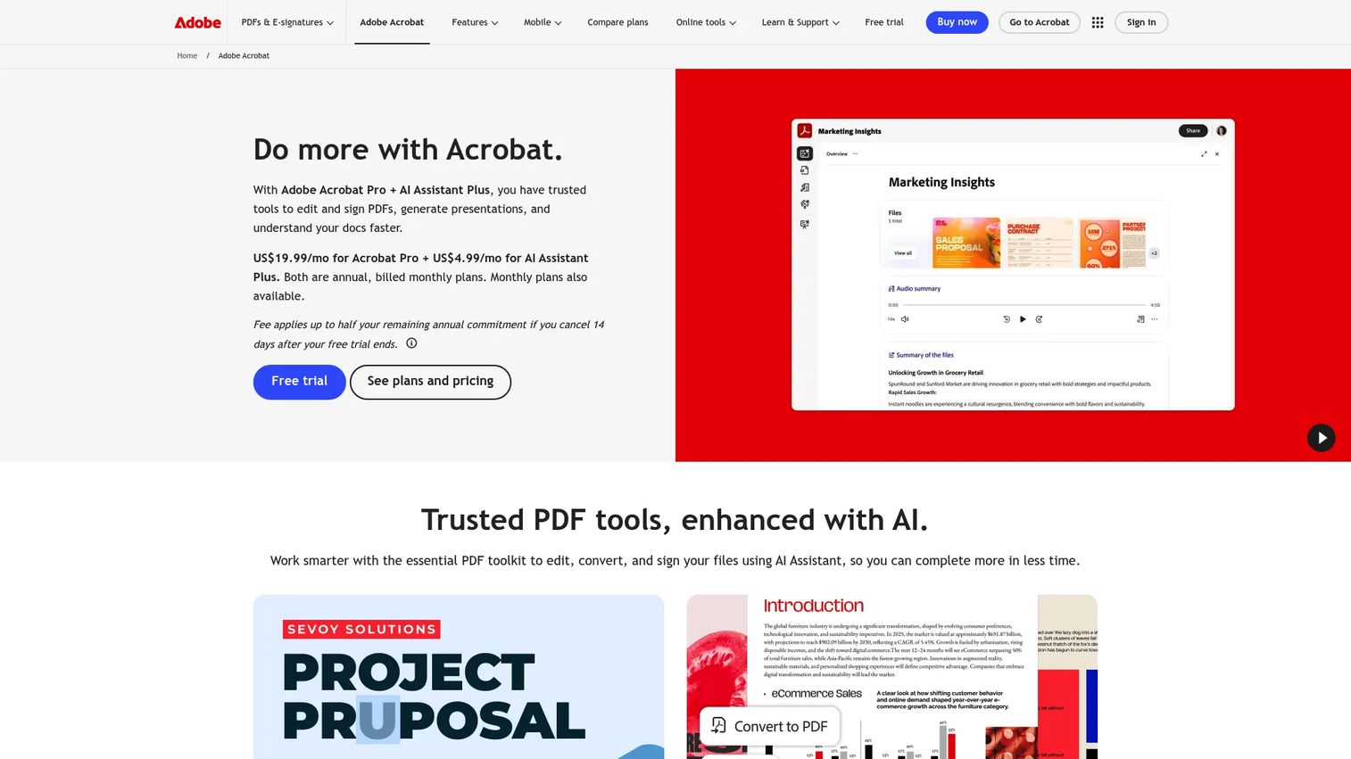 Adobe Acrobat PDF editing and signing interface
