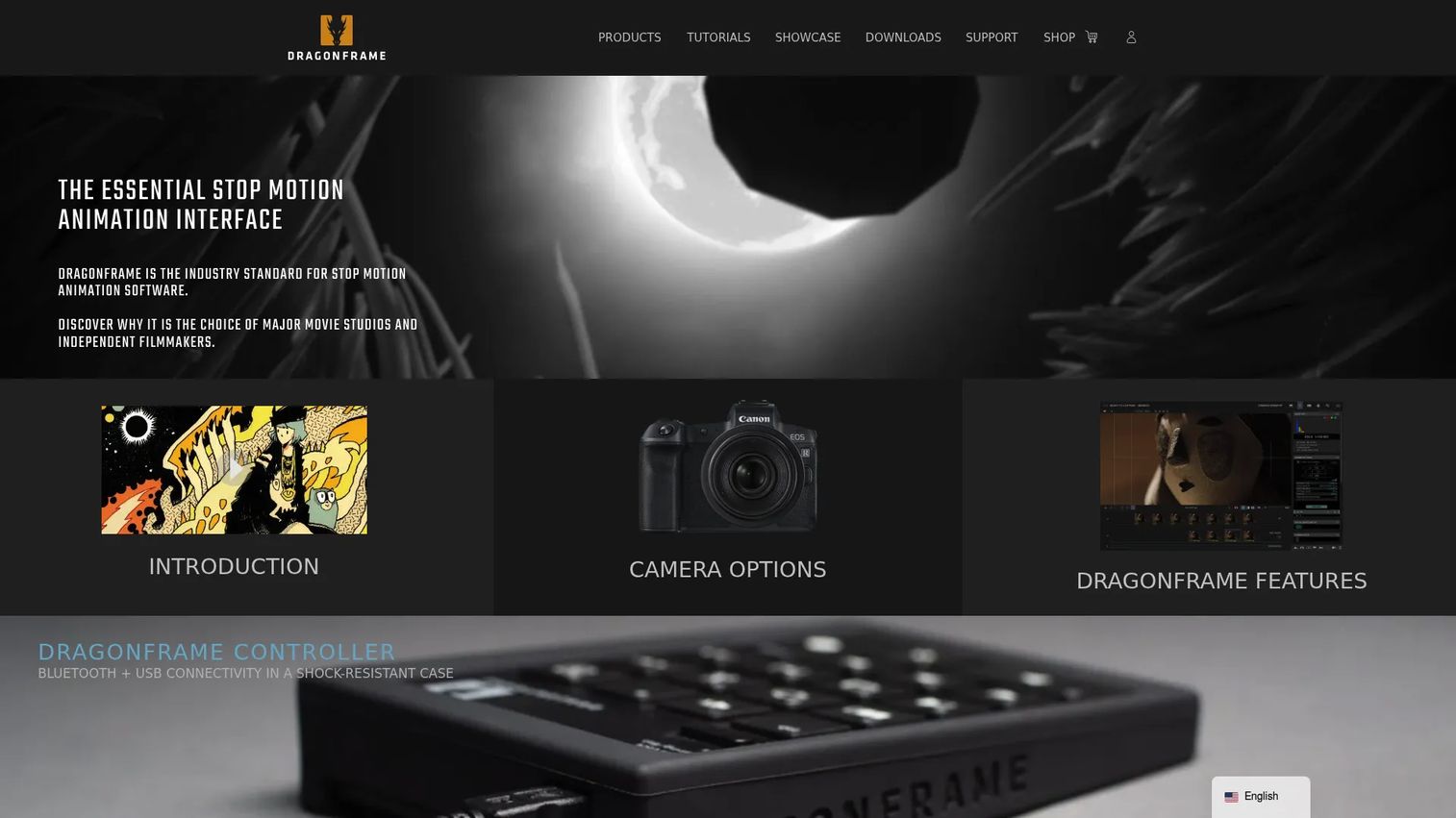 Dragonframe homepage showing professional stop-motion animation software