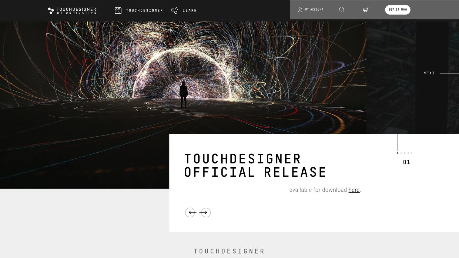 TouchDesigner node-based visual programming environment homepage