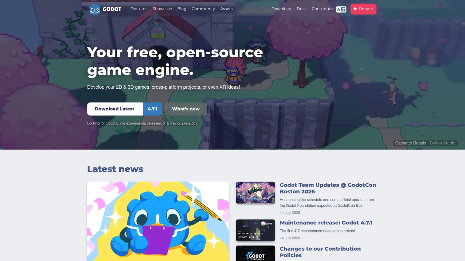 Godot Engine open-source game engine homepage