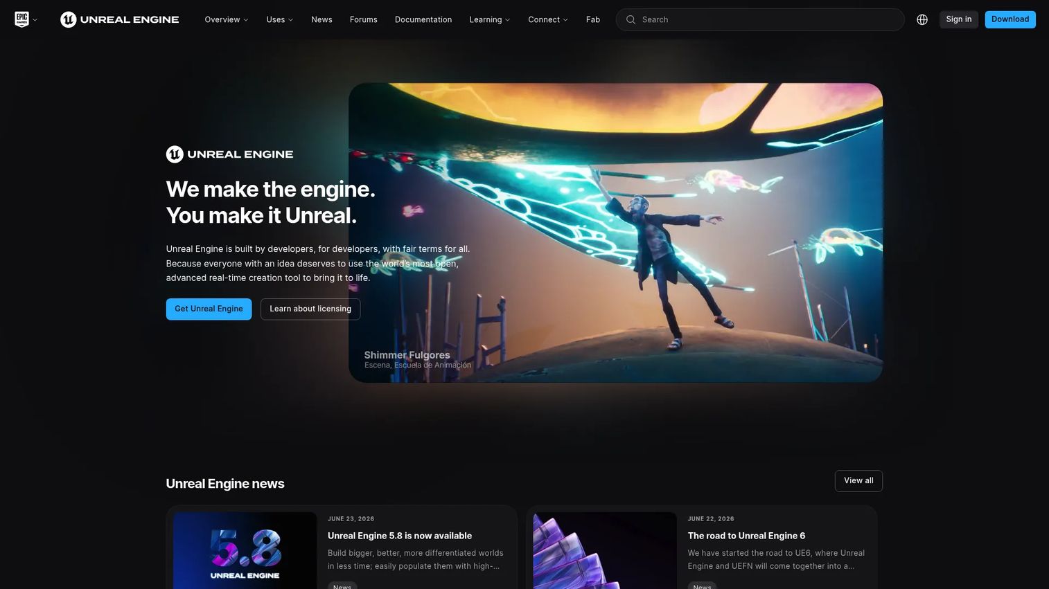 Unreal Engine game engine homepage
