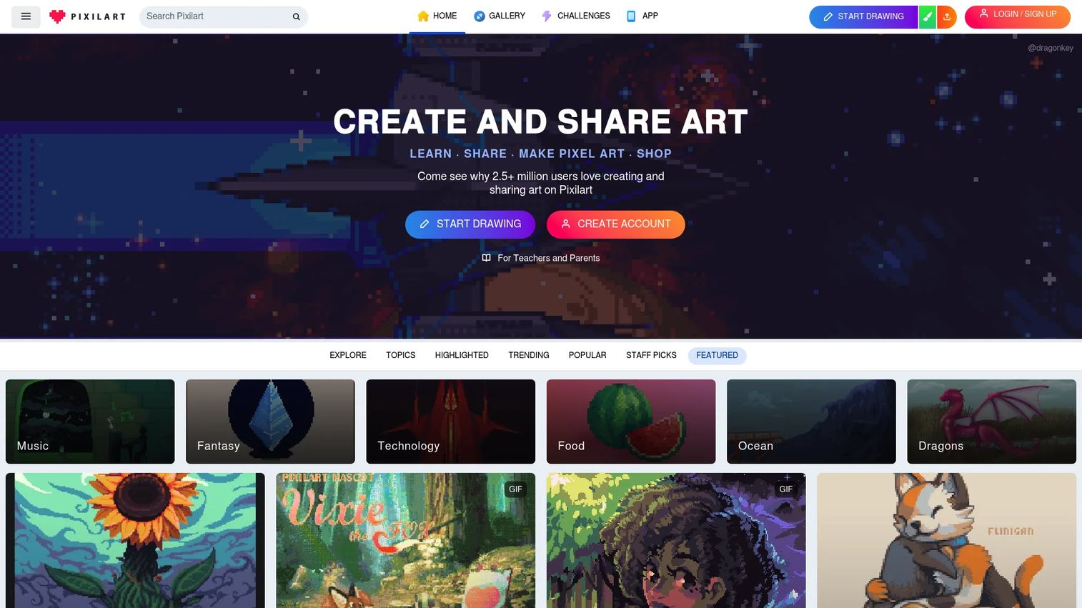 Pixilart online pixel art editor interface