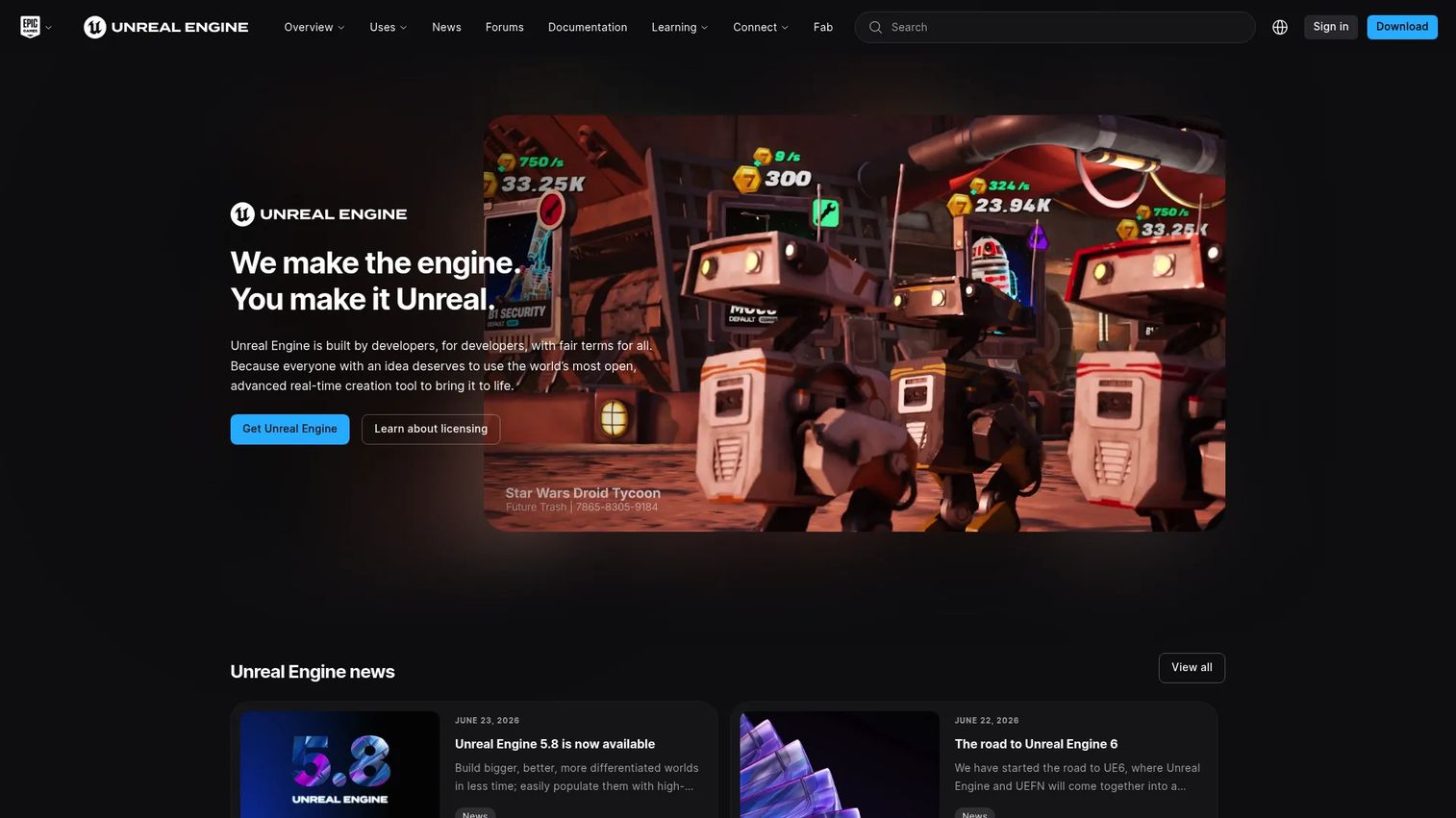 Unreal Engine real-time 3D environment and virtual production interface
