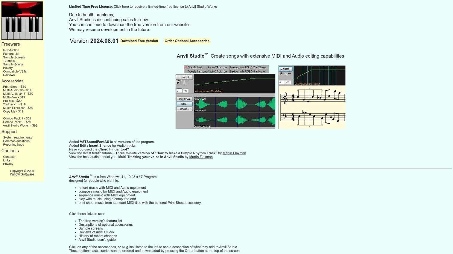 Anvil Studio free Windows music composition and MIDI software interface