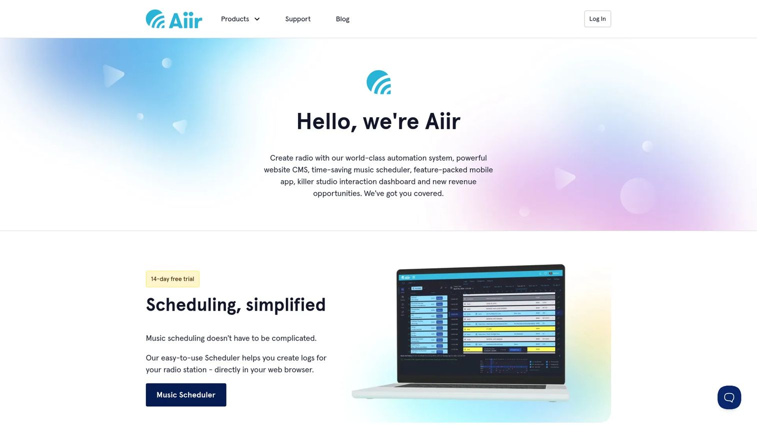 Aiir radio station software homepage