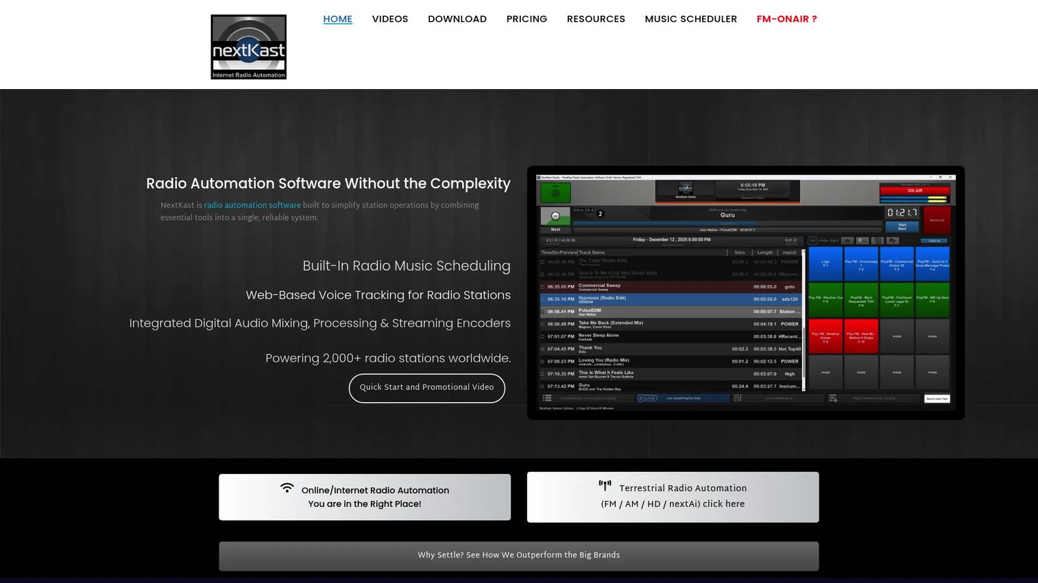 NextKast radio automation software homepage