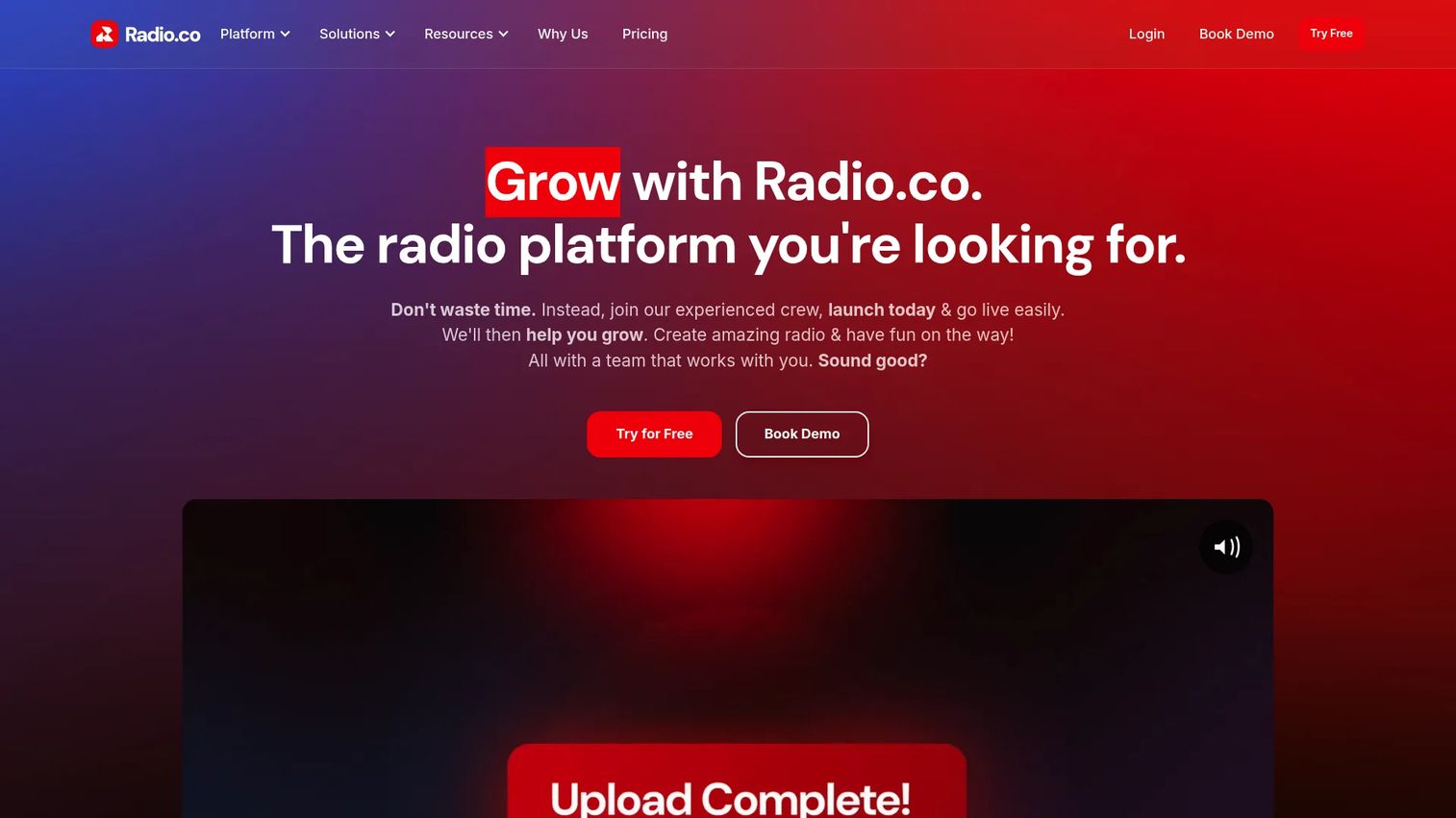Radio.co cloud internet radio platform homepage
