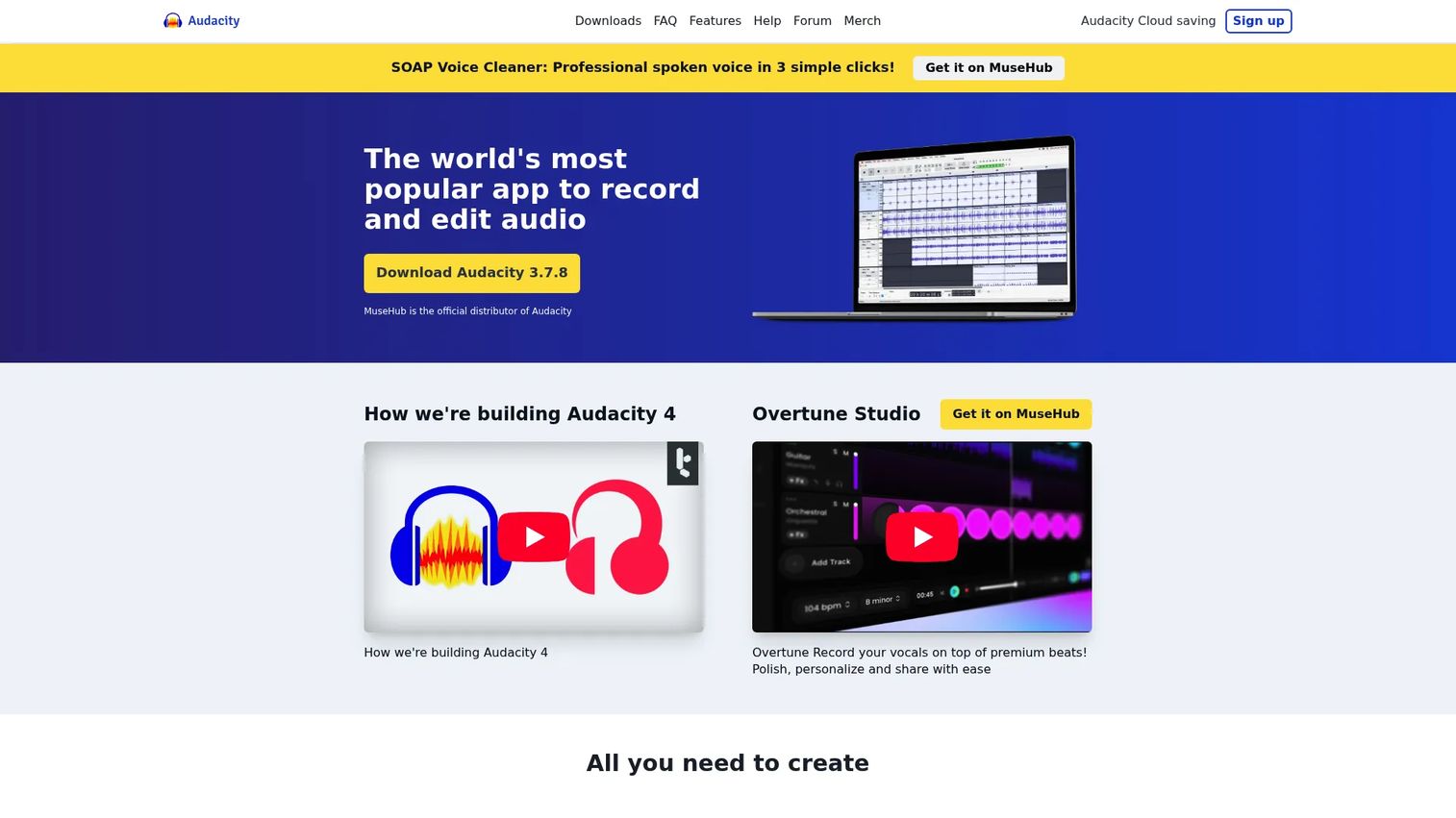 Audacity audio editor homepage