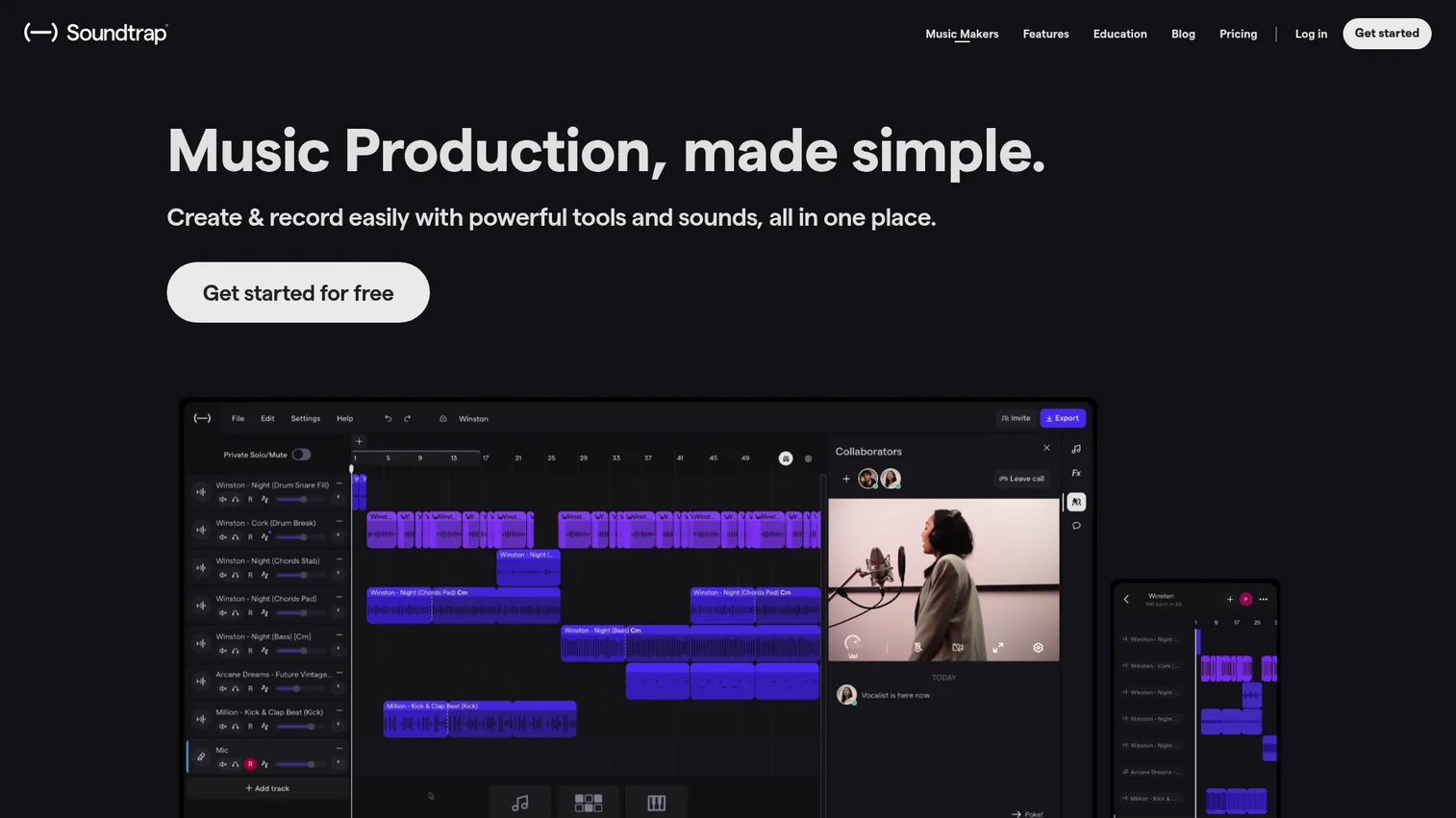Soundtrap browser-based music production homepage