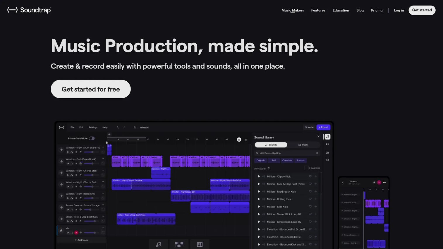 Soundtrap online music studio homepage