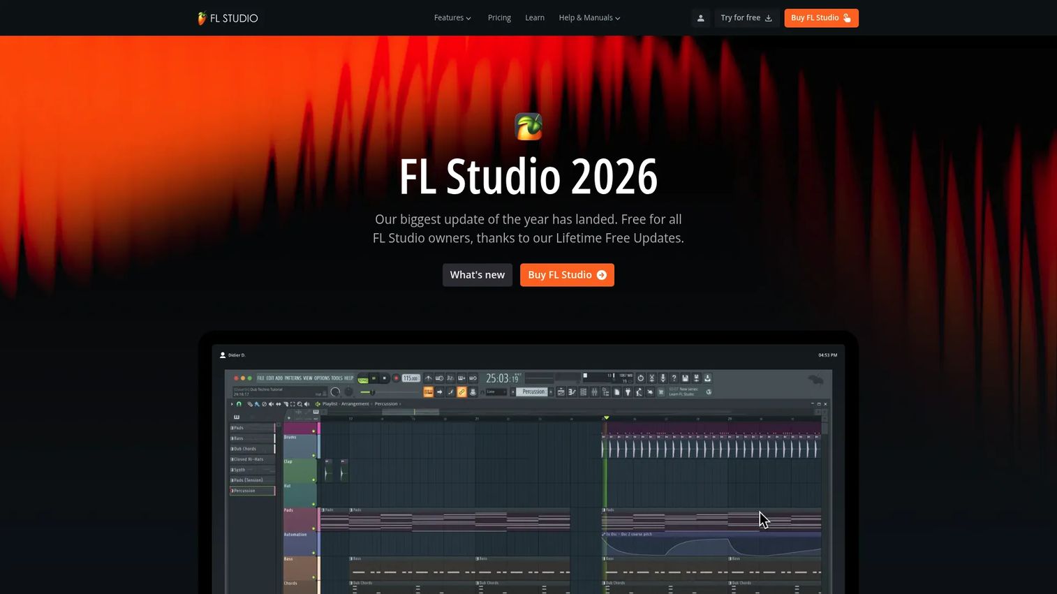 FL Studio homepage from Image-Line showing the music production interface
