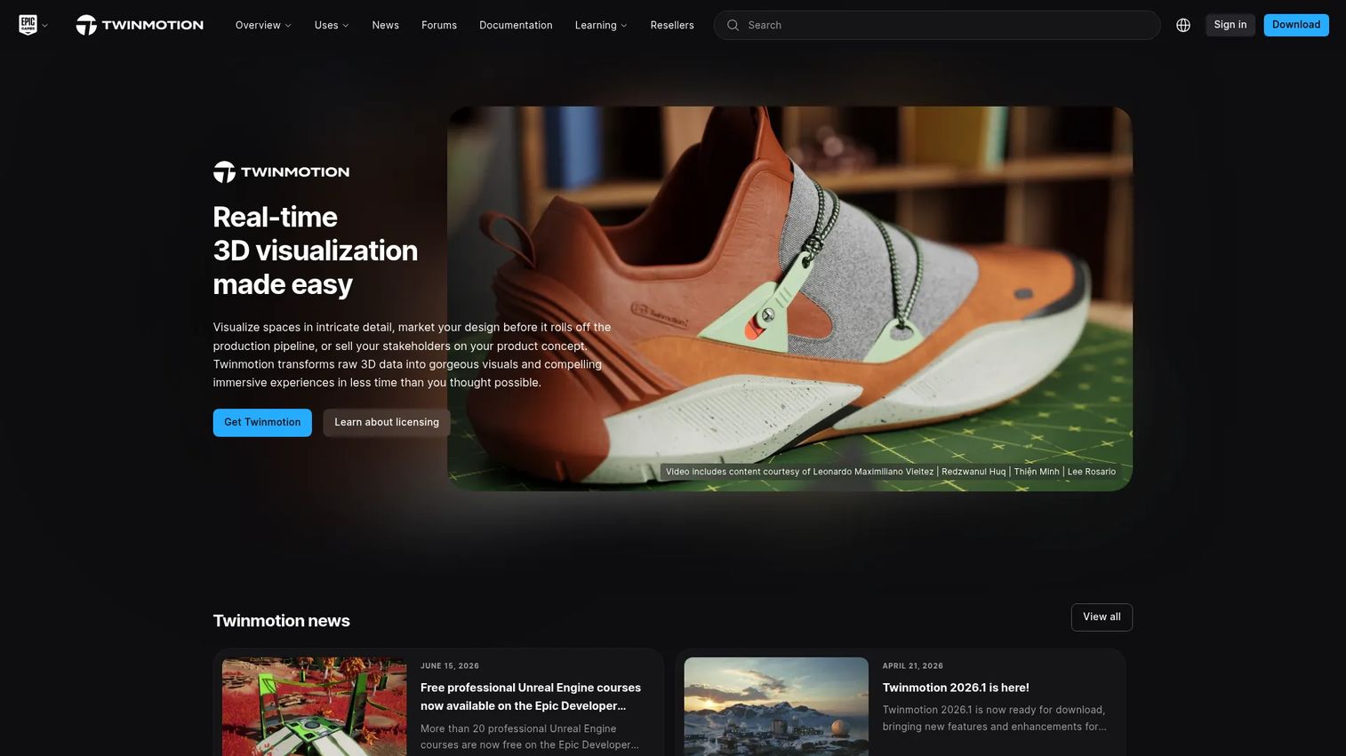 Twinmotion real-time visualization homepage