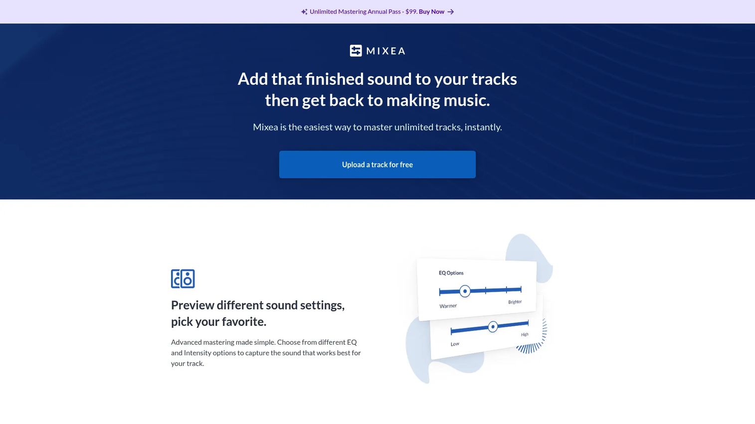Mixea instant online mastering tool from DistroKid