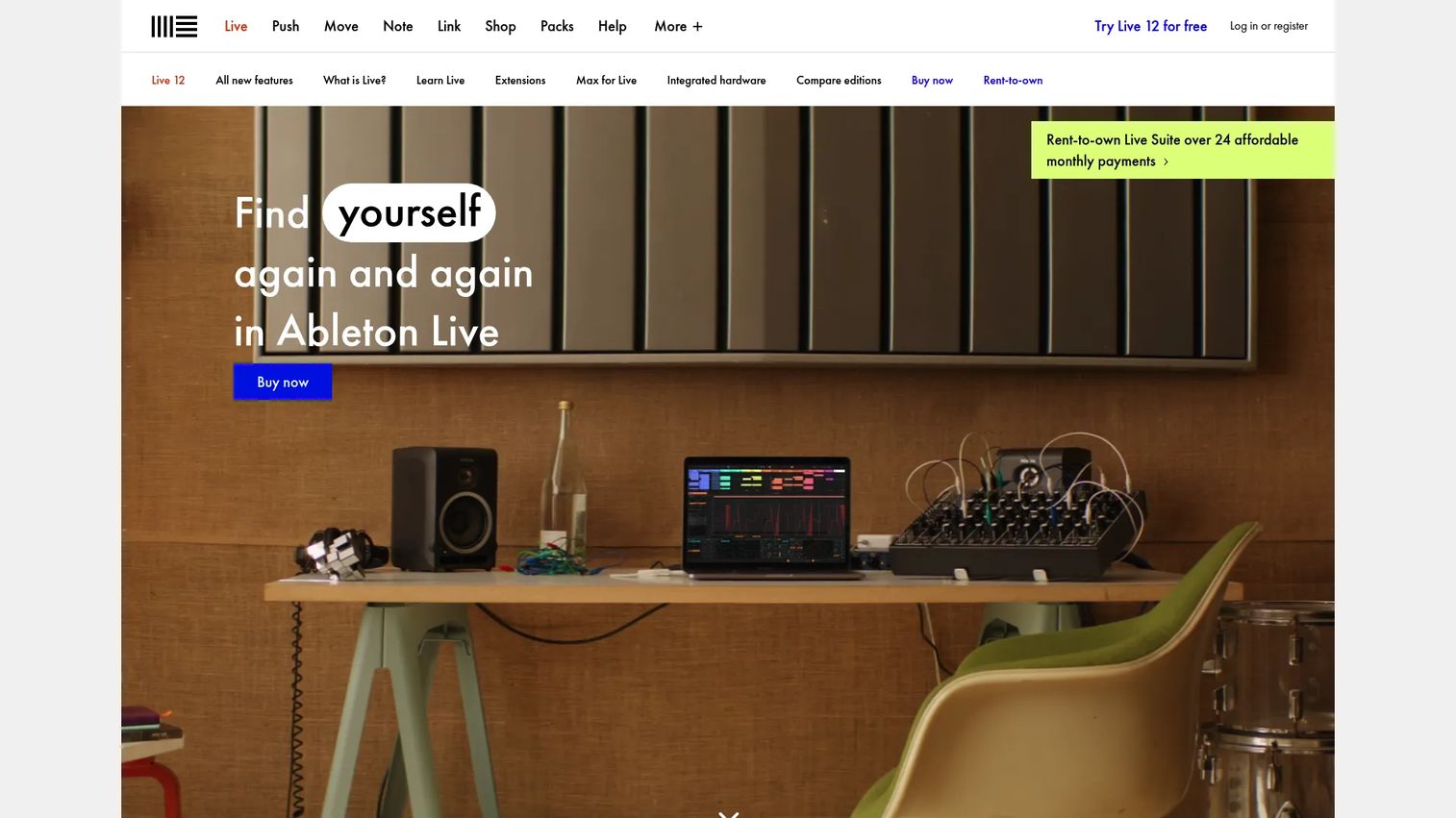 Ableton Live music production and performance DAW homepage