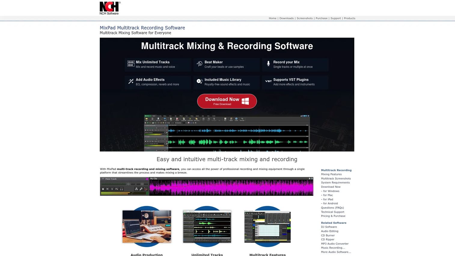 MixPad multitrack audio mixing software homepage