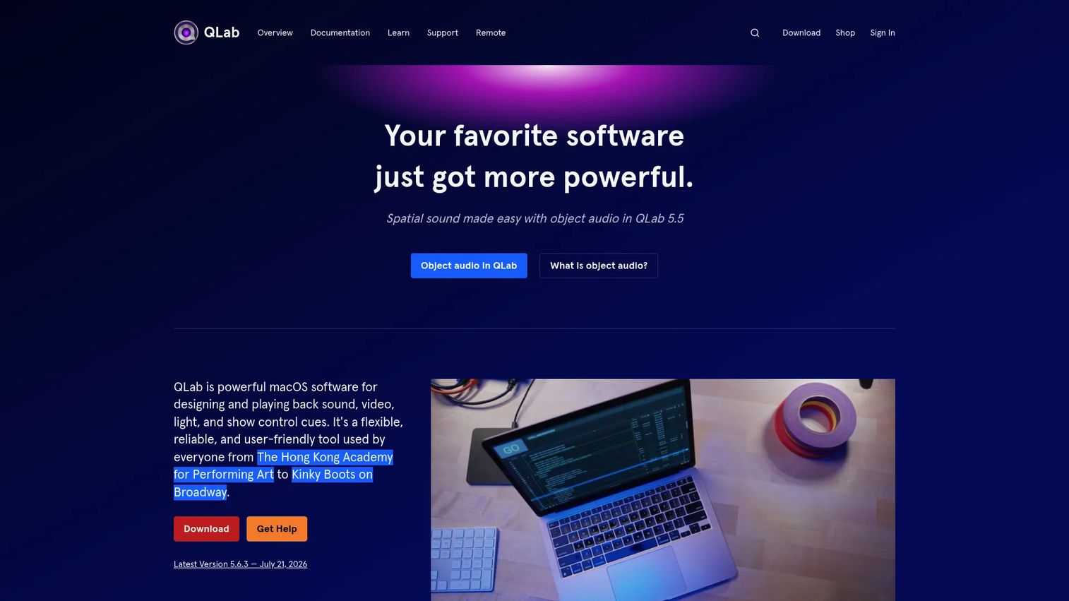 QLab show control software homepage