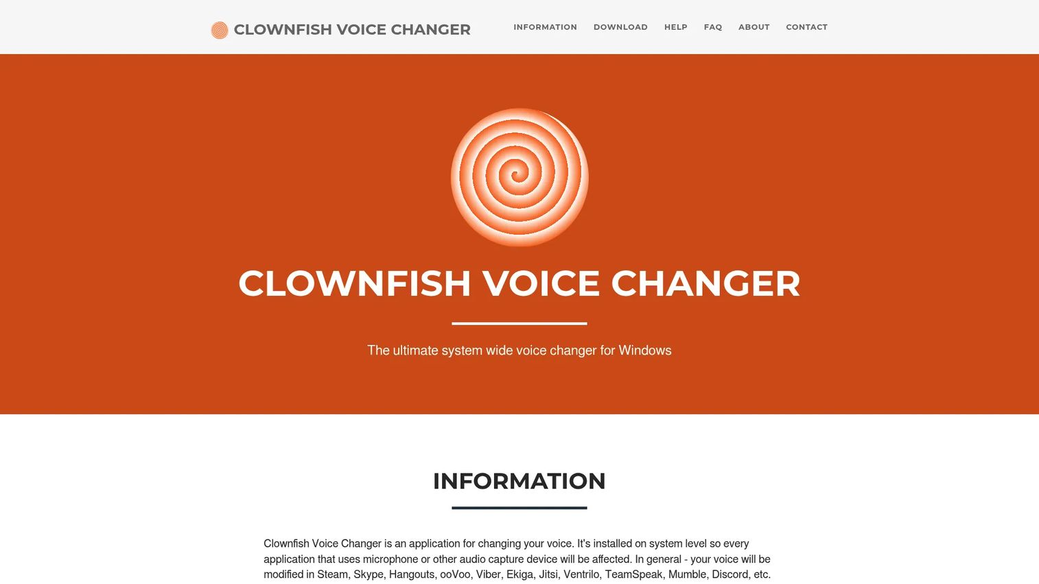 Clownfish Voice Changer download page and voice effects