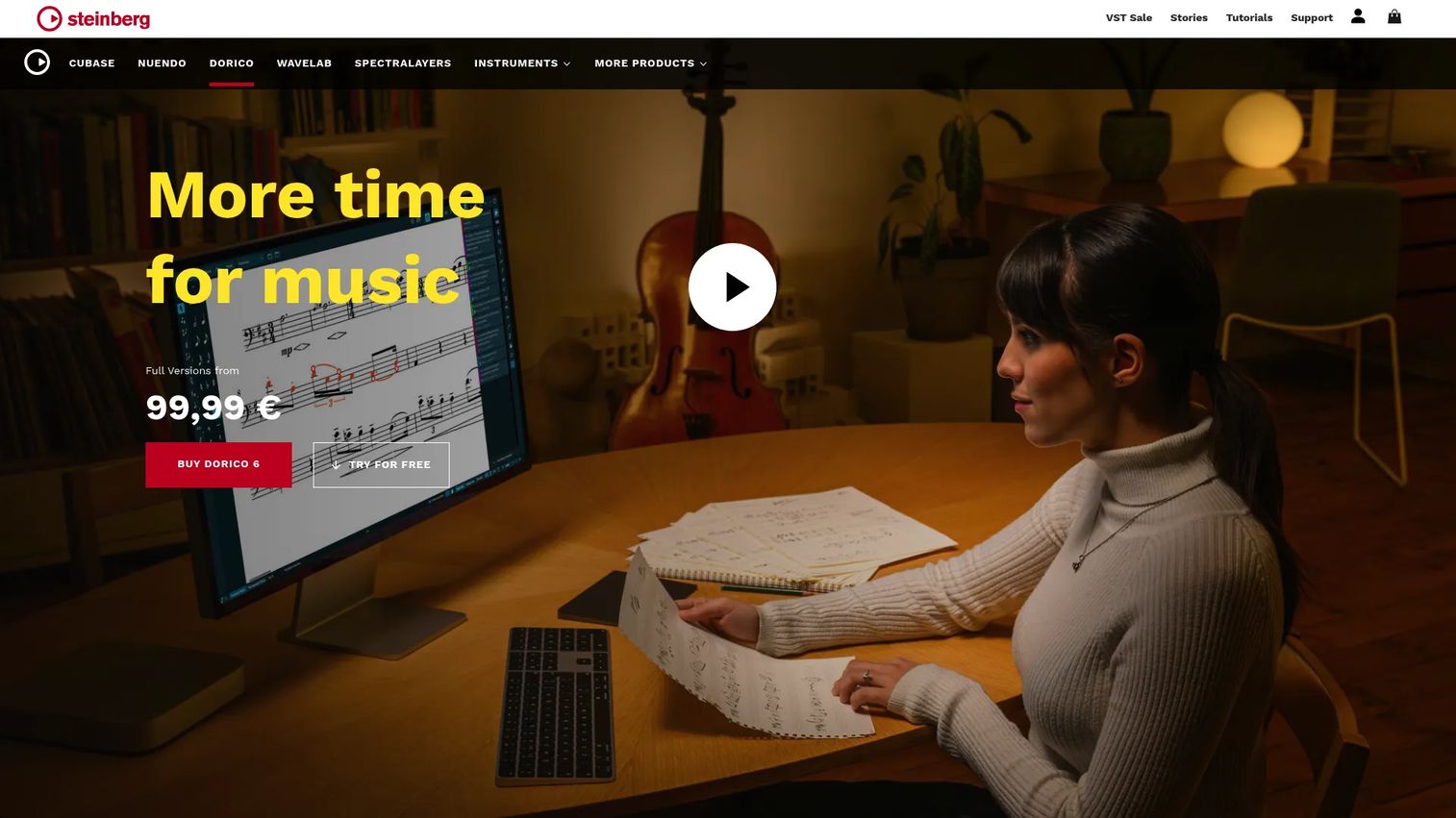 Dorico homepage showing Steinberg professional notation software