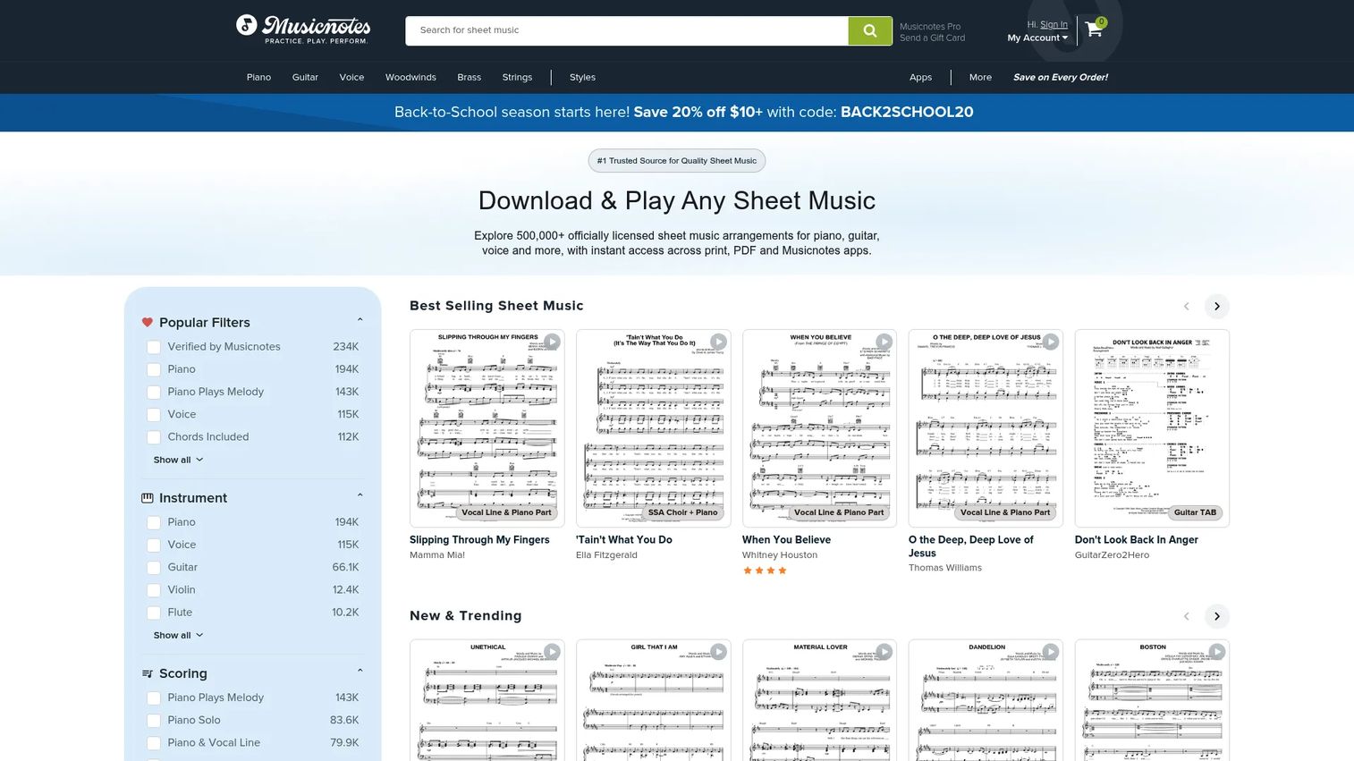 Musicnotes digital sheet music and tab marketplace