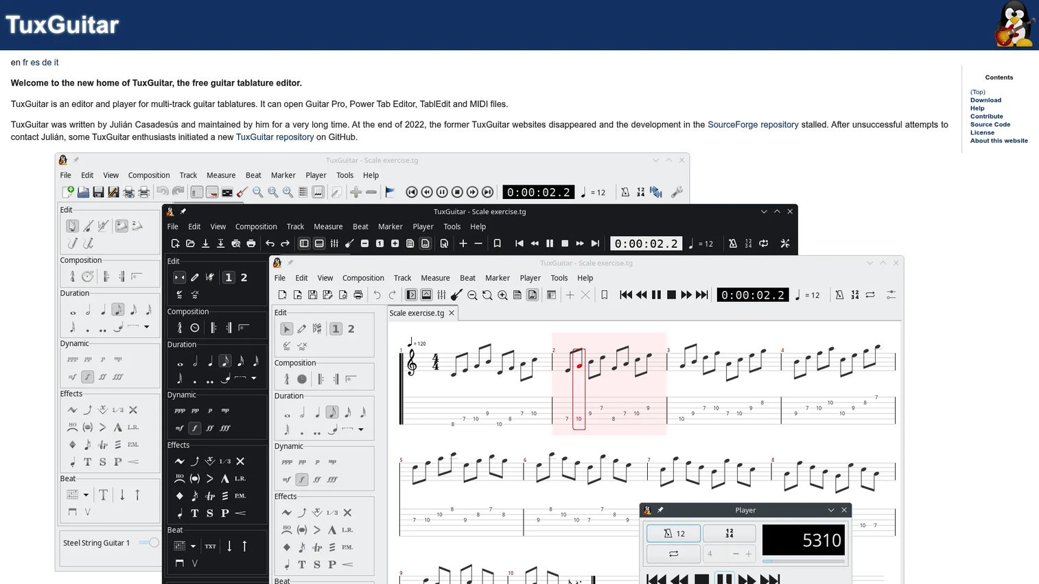 TuxGuitar open-source multi-track tablature editor