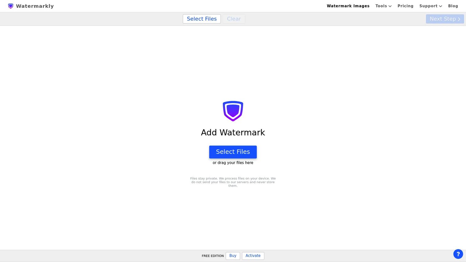 Watermarkly browser-based watermarking tool homepage
