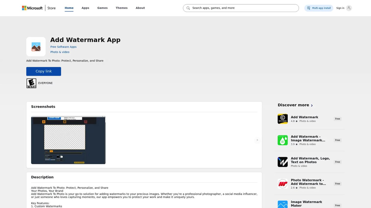 Add Watermark app listing on the Microsoft Store