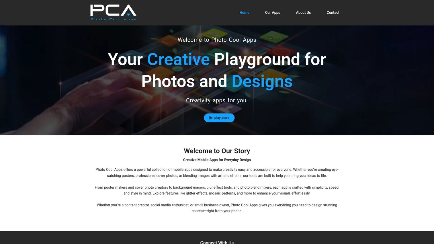Photo Cool Apps mobile design app landing page