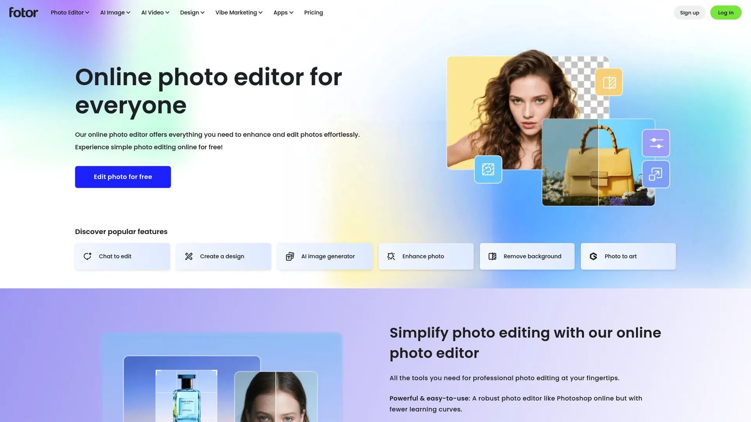 Fotor all-in-one photo editing and AI image platform homepage