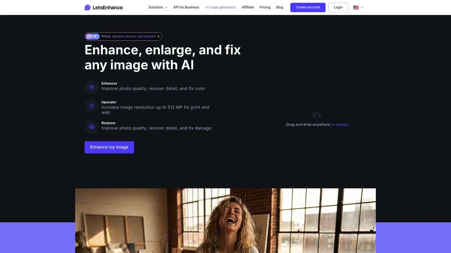 LetsEnhance AI image enhancement homepage