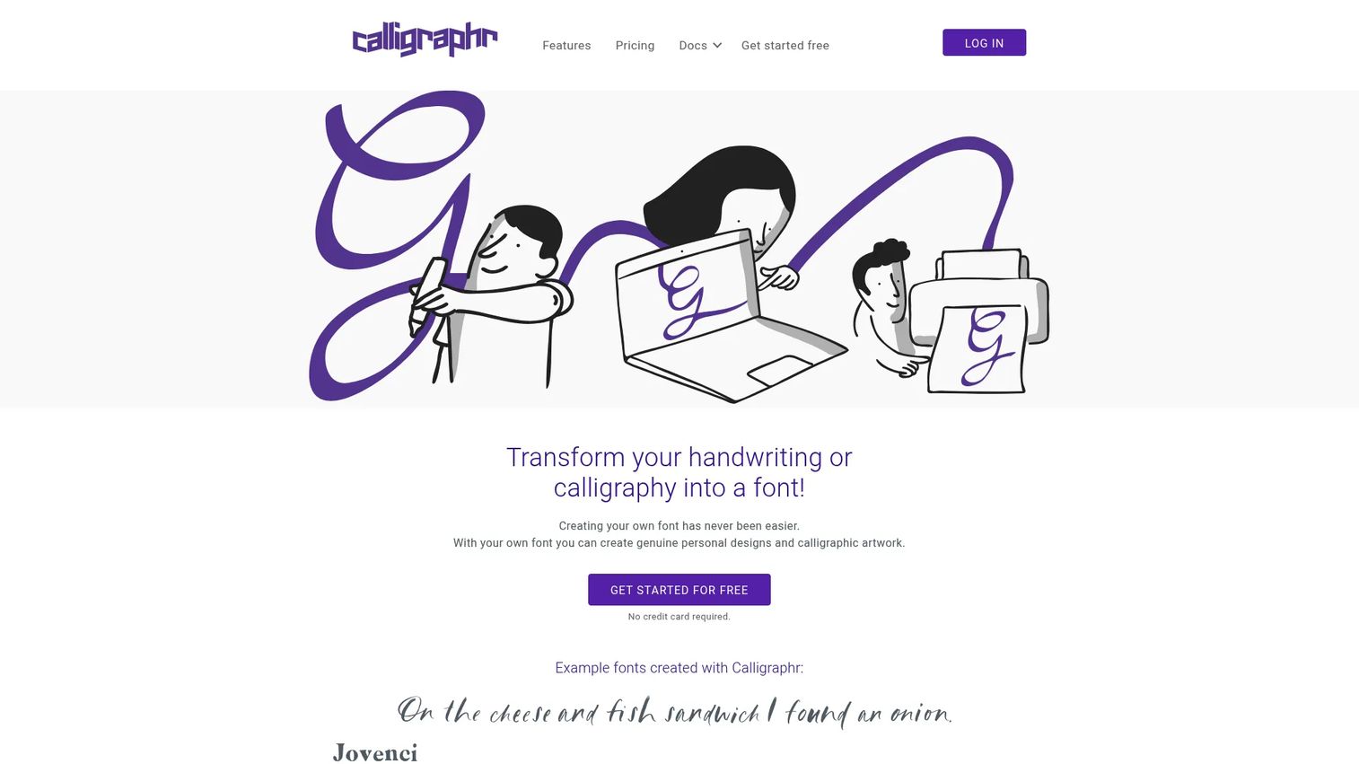 Calligraphr homepage showing handwriting-to-font conversion