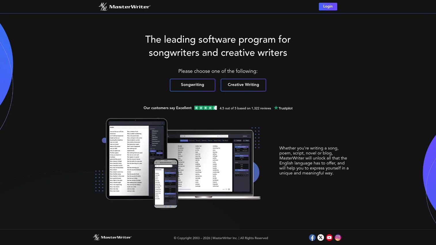 MasterWriter songwriting and lyric reference software homepage
