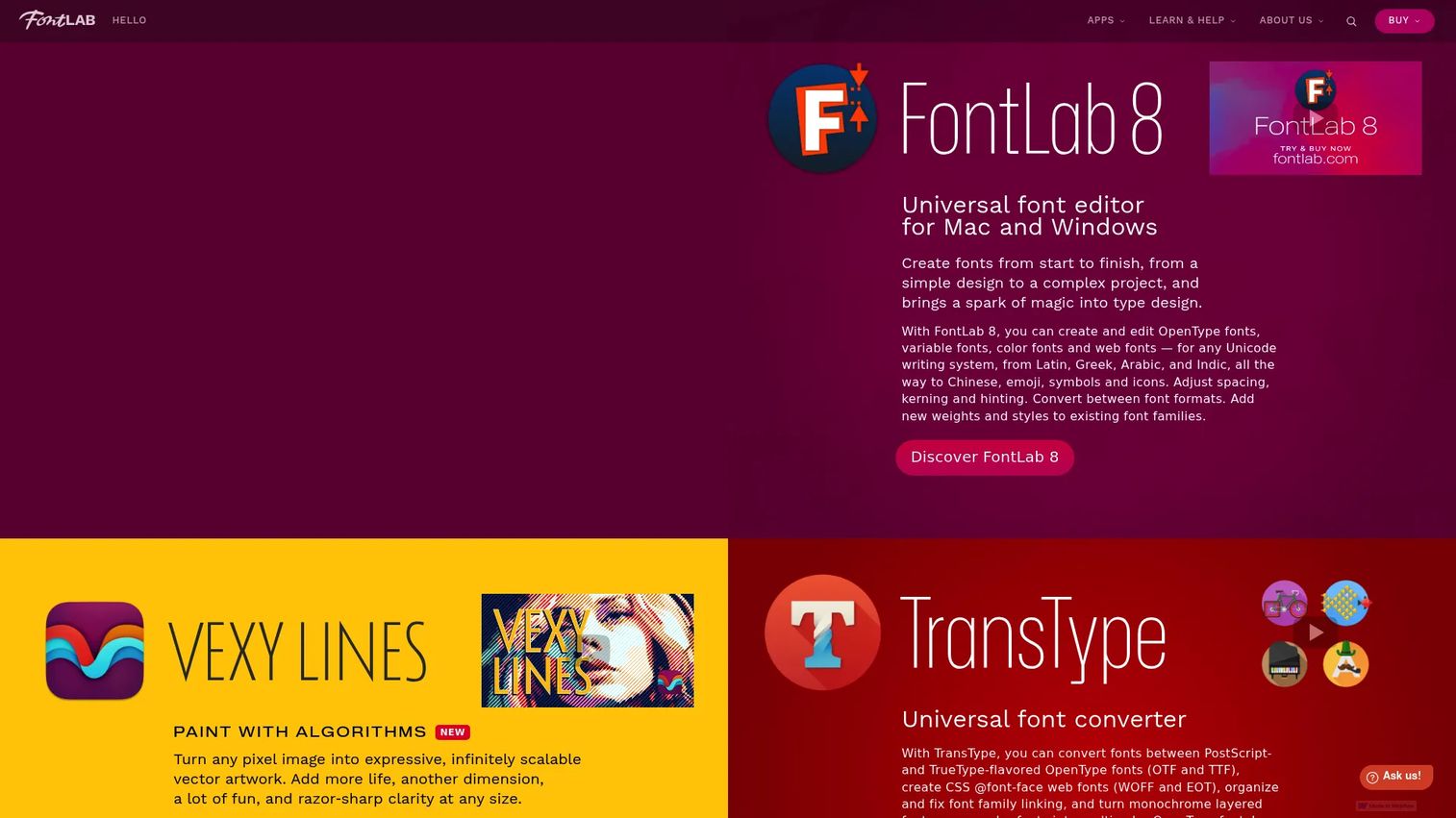 FontLab professional font editor homepage