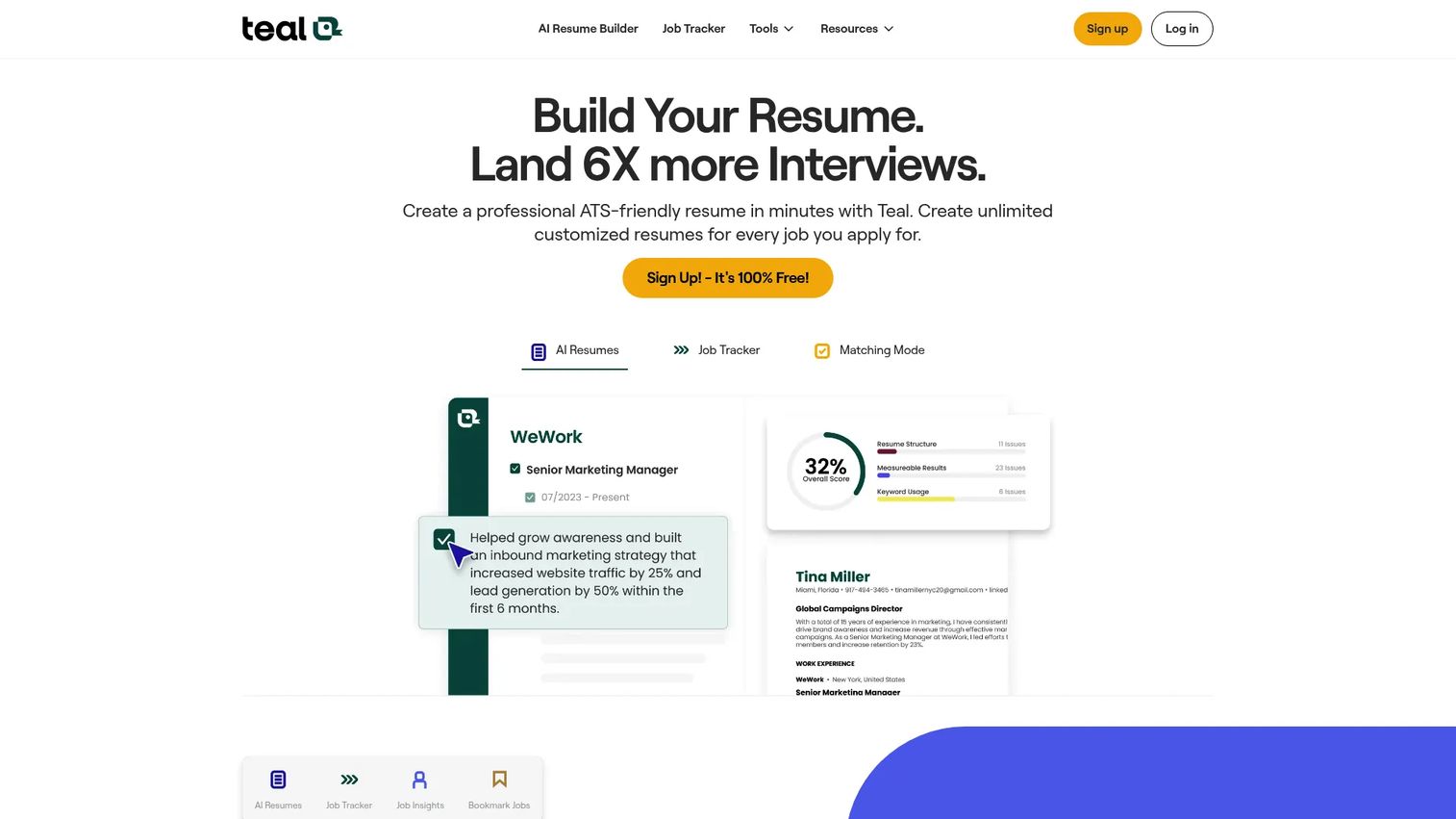 Teal career platform homepage