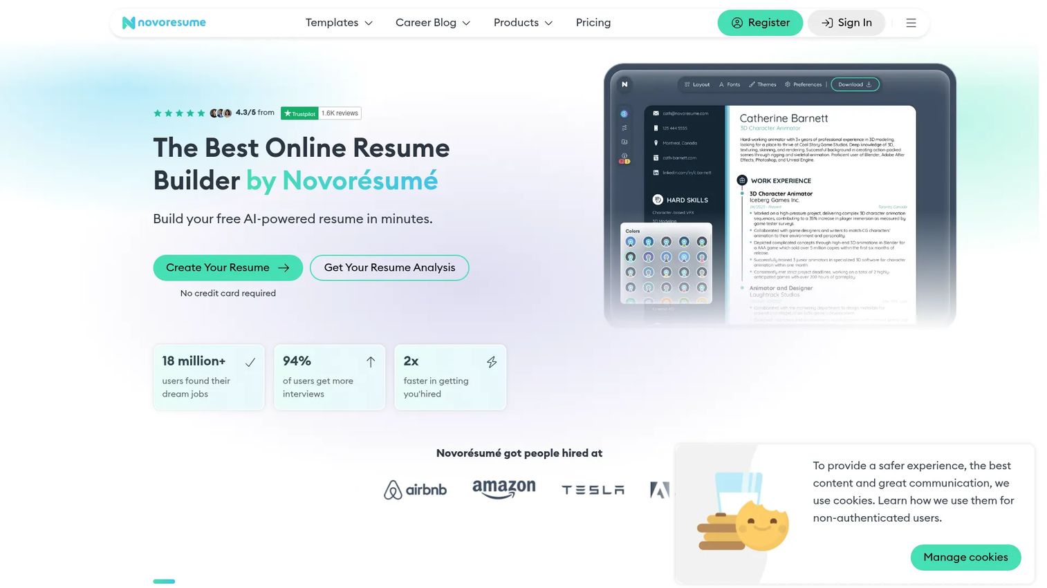 Novorésumé resume builder homepage