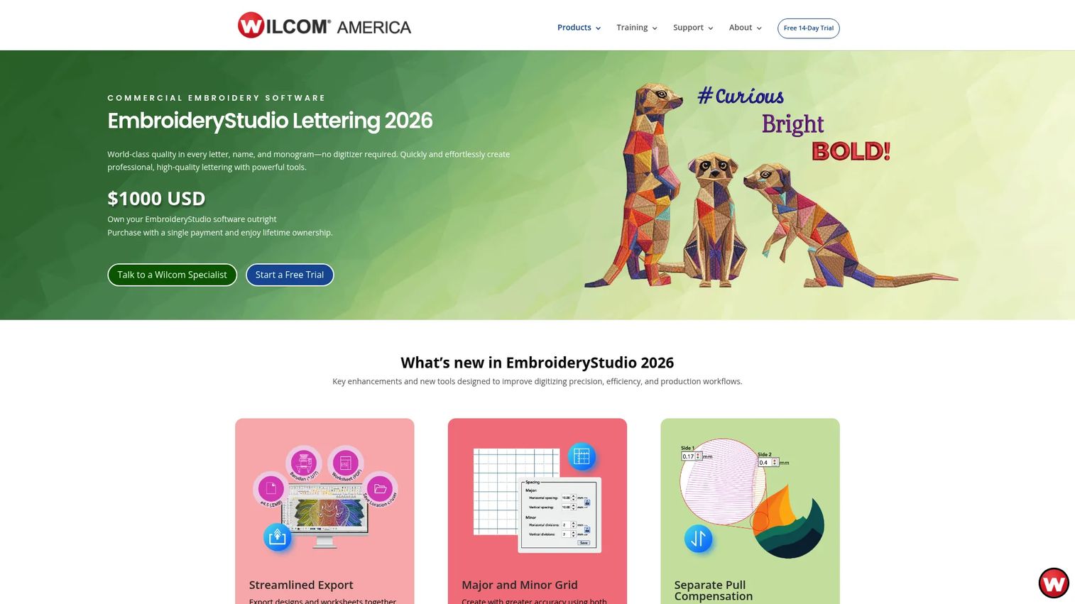 Wilcom EmbroideryStudio Lettering 2026 product page
